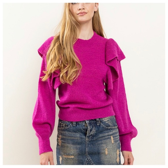 35 Fabulous Soft Knit Ruffle Sweater Top - Picture 4 of 5